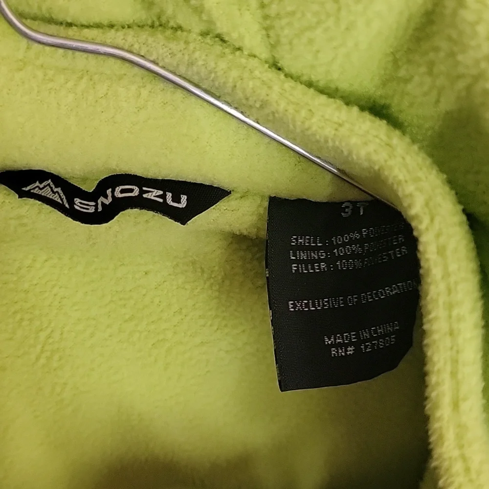 Snozu Boys hooded winter coat, size 3T, navy blue and neon green.
